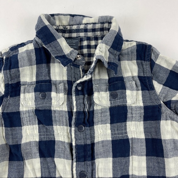 Tailor Vintage Button Up Shirt Boys 4/5 Blue White Plaid Quilted Snap - Picture 3 of 6